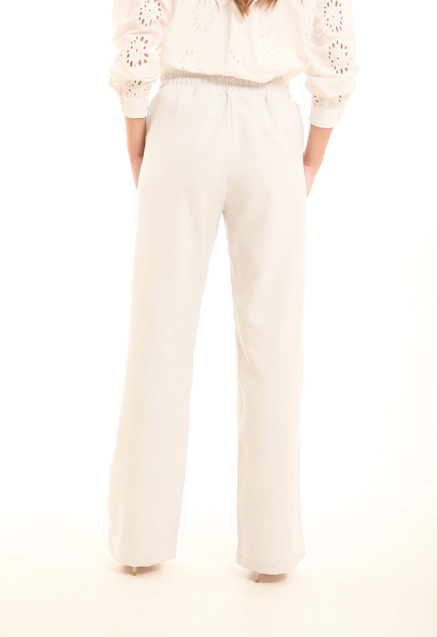 Wide-Leg Polyester Pants with Front Seam