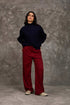 Wide-Leg Polyester Pants with Front Seam