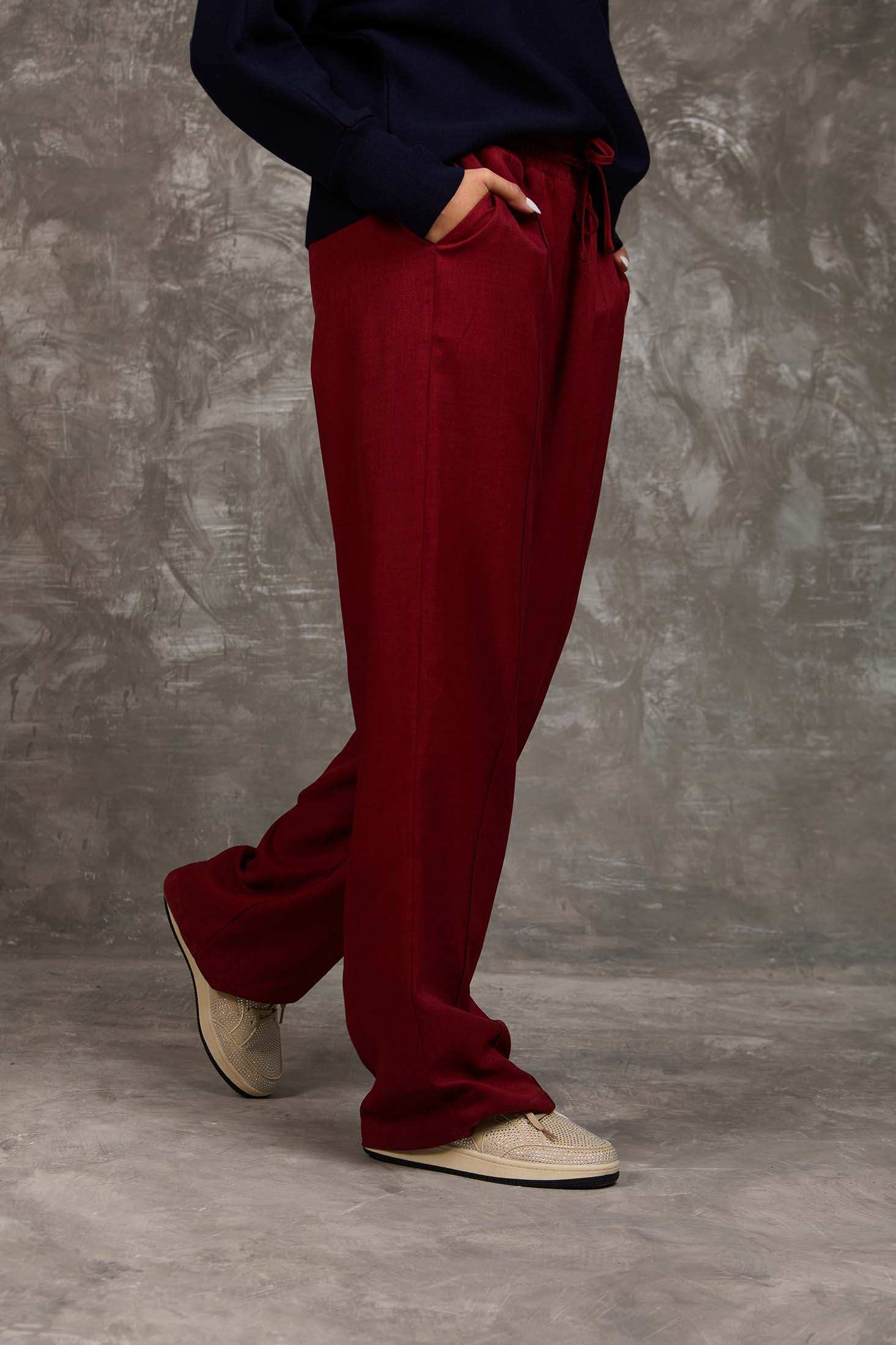 Wide-Leg Polyester Pants with Front Seam