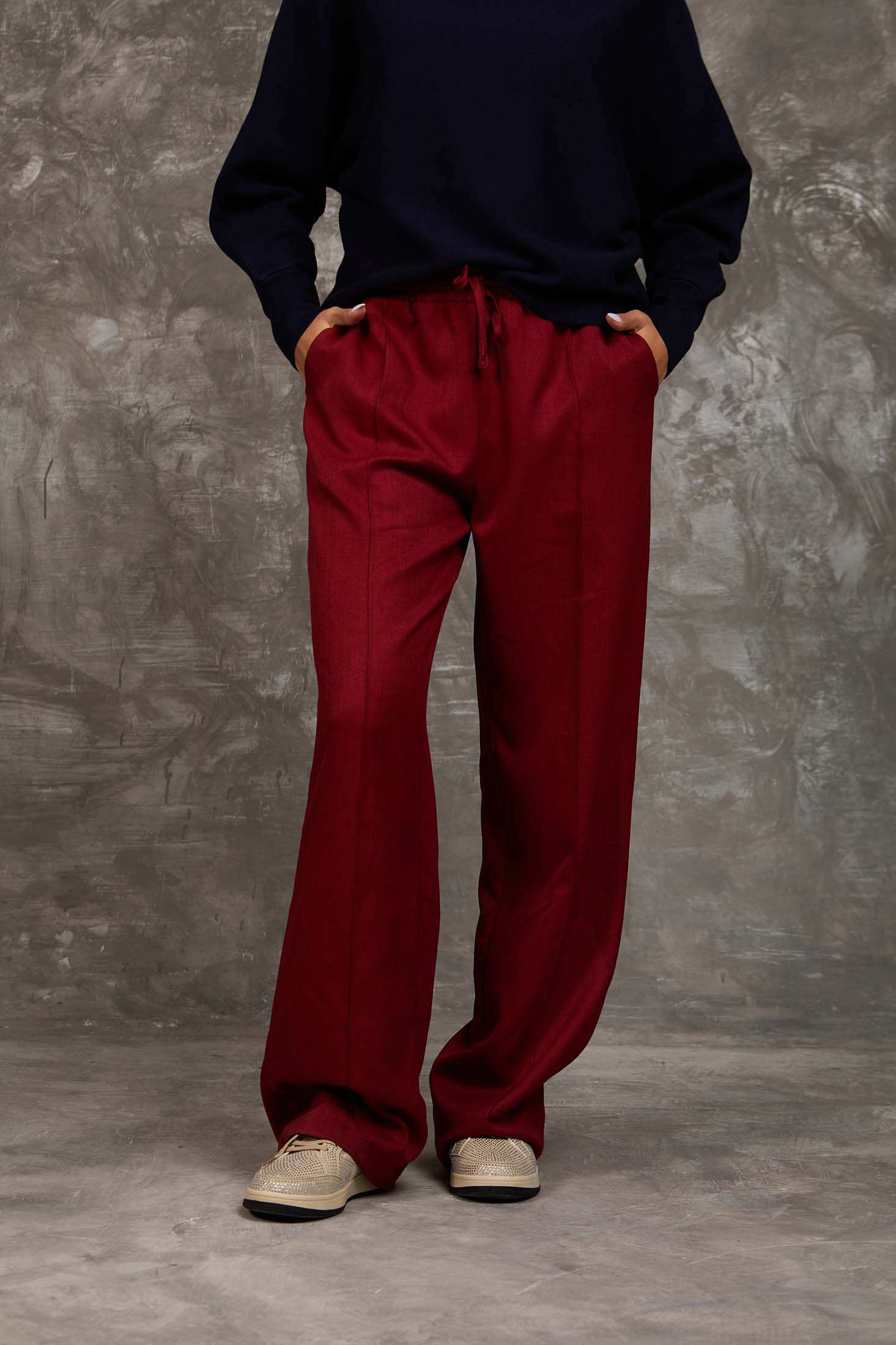 Wide-Leg Polyester Pants with Front Seam