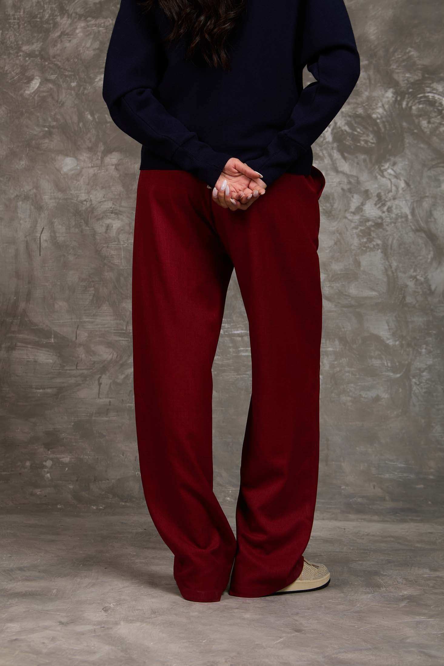 Wide-Leg Polyester Pants with Front Seam