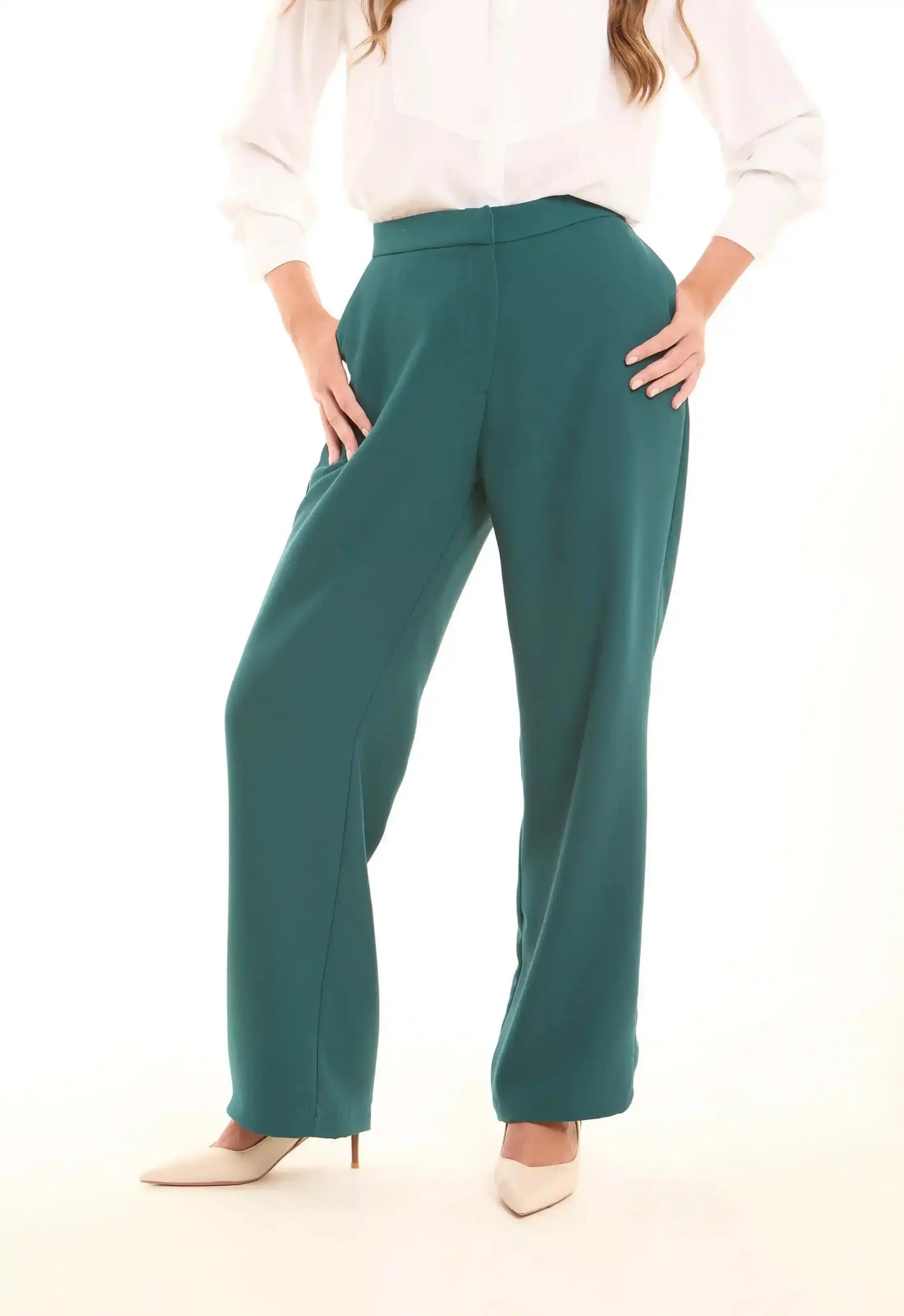 Petrol Green High-Waist Straight Trousers
