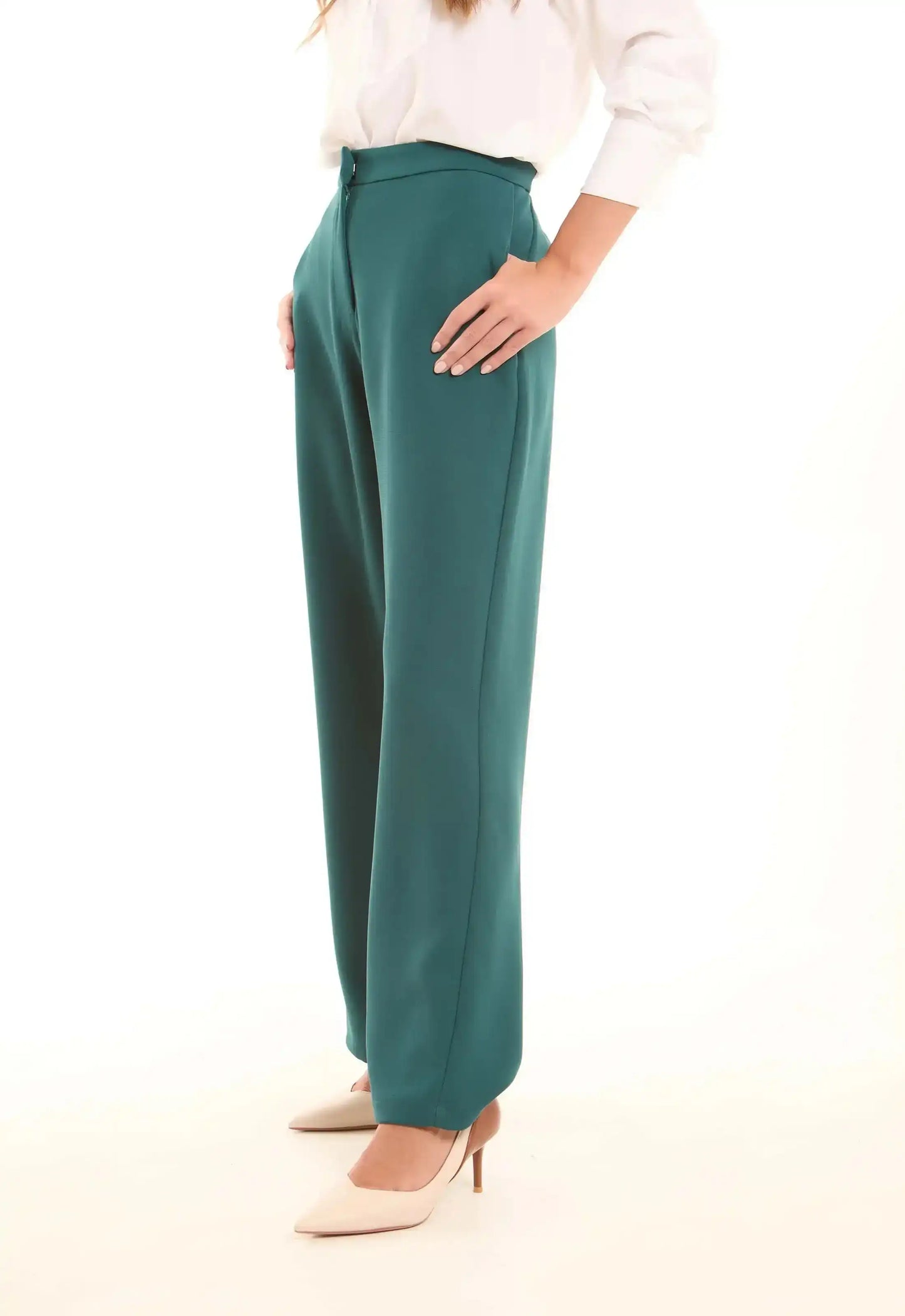 Petrol Green High-Waist Straight Trousers