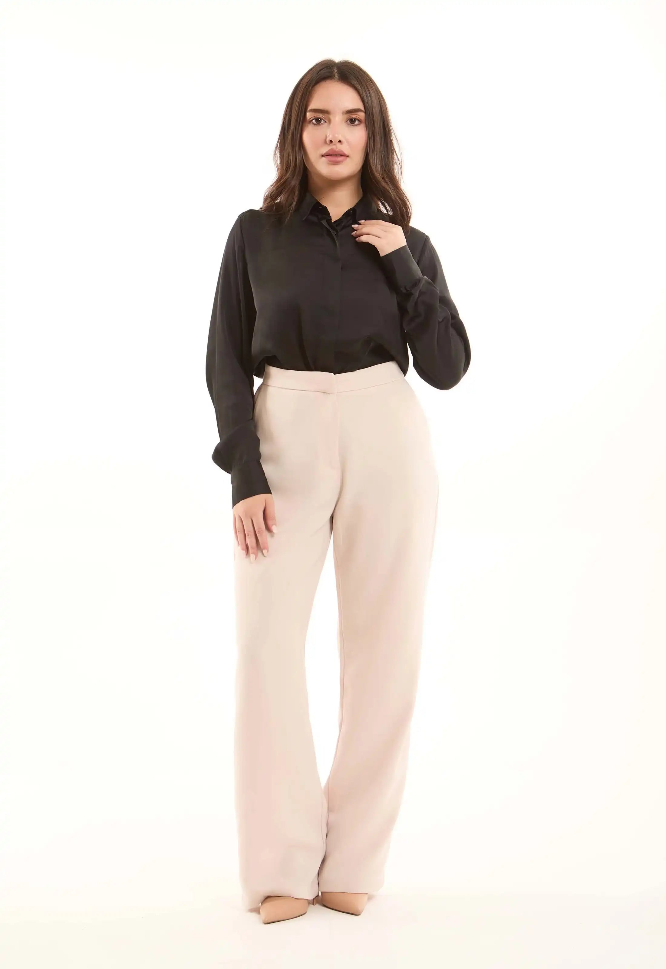 Elegant High-Rise Polyester Trousers