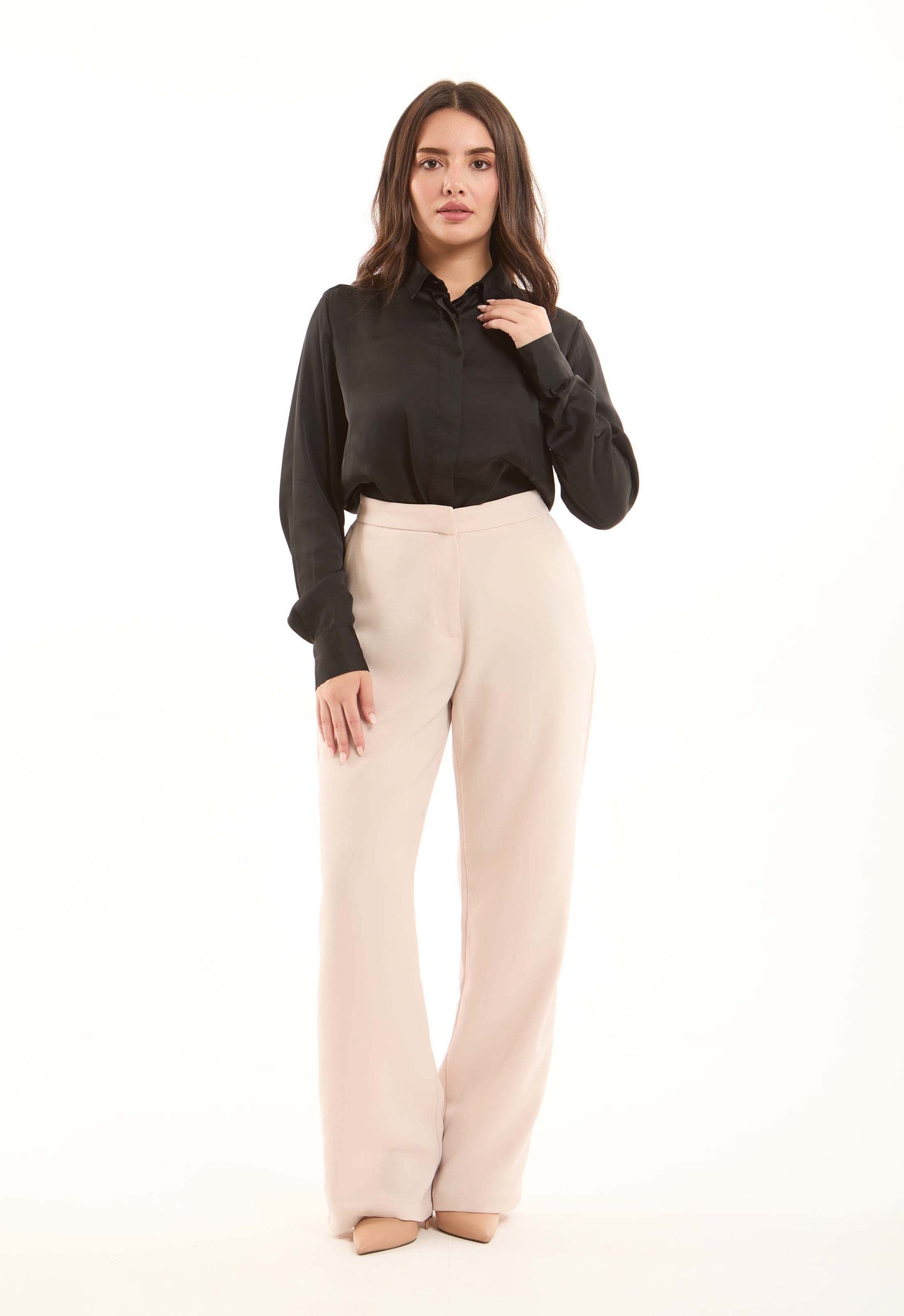 Elegant High-Rise Polyester Trousers