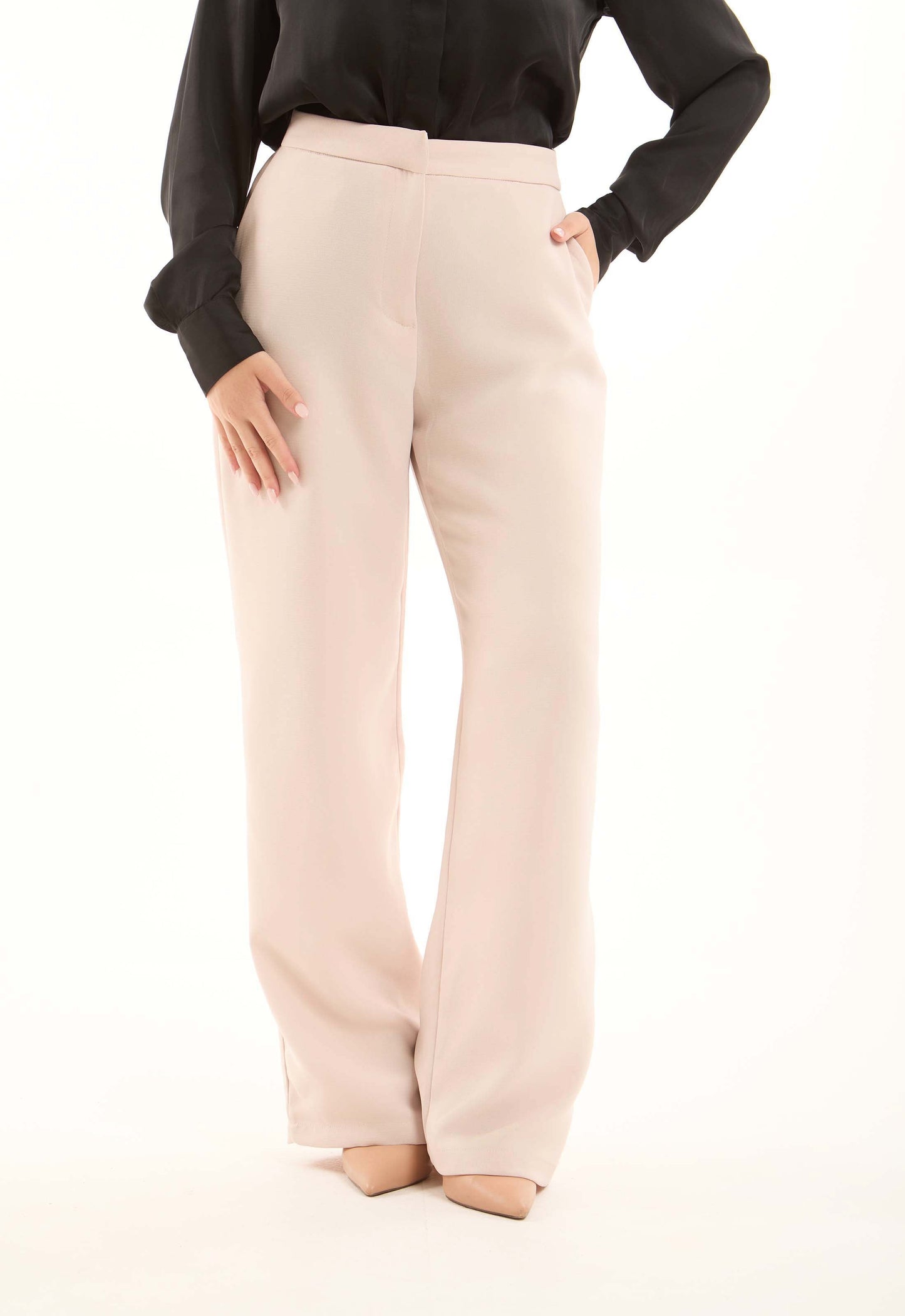 Elegant High-Rise Polyester Trousers