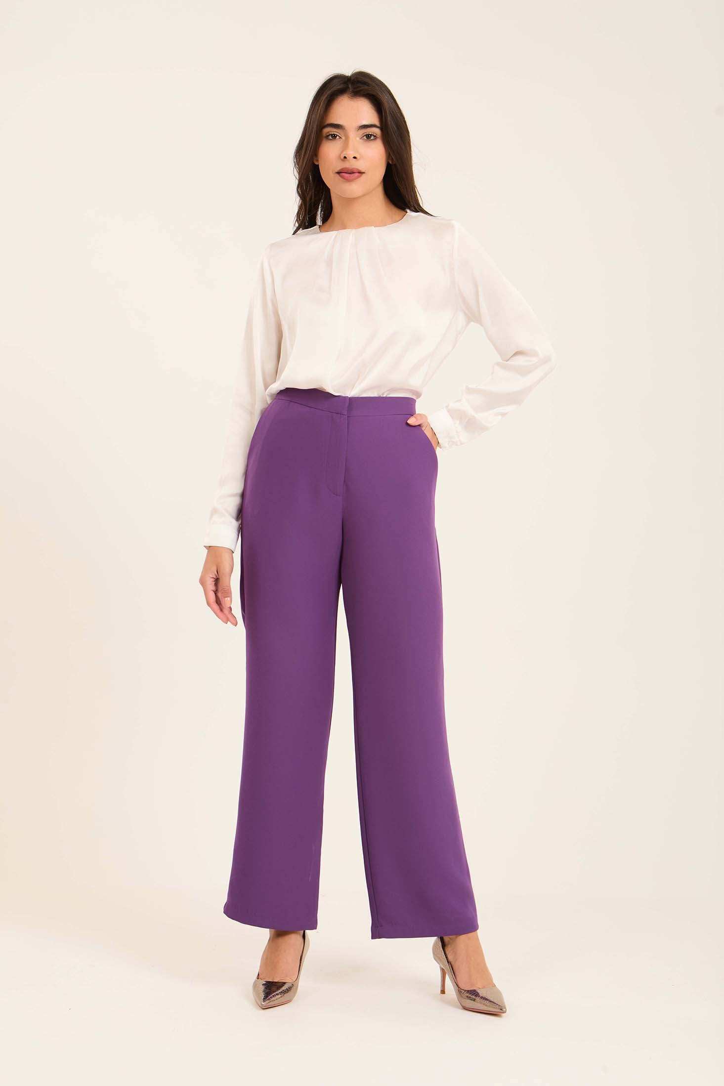 Women Wide Leg Pants Purple
