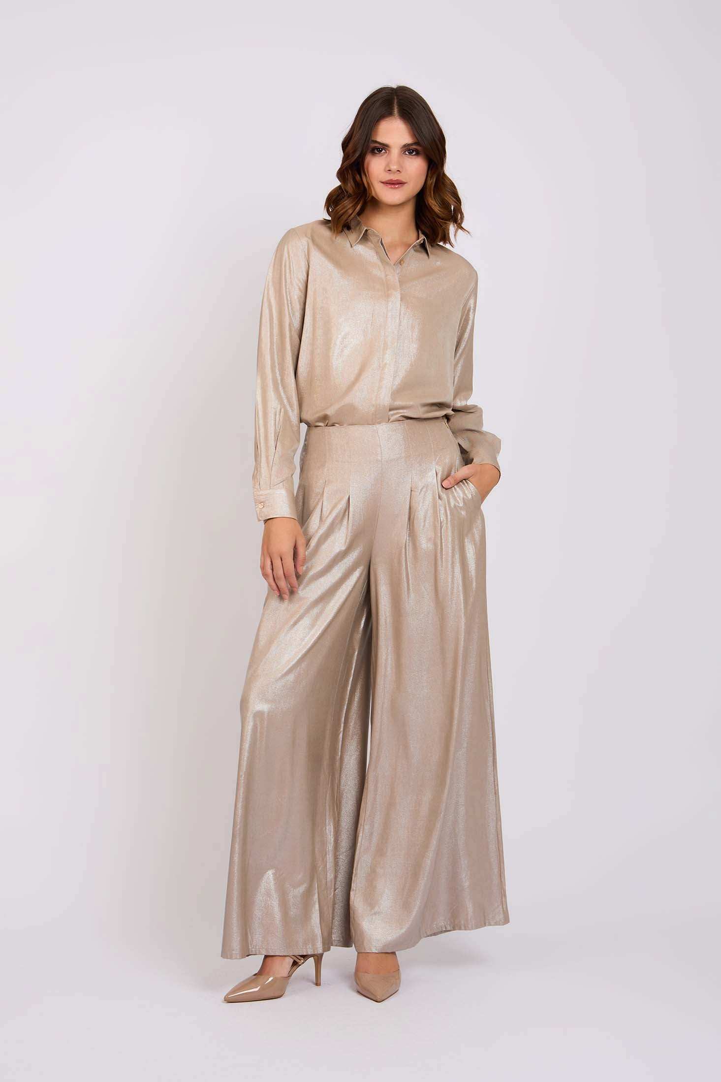 Women Regular Fit Pants Gold