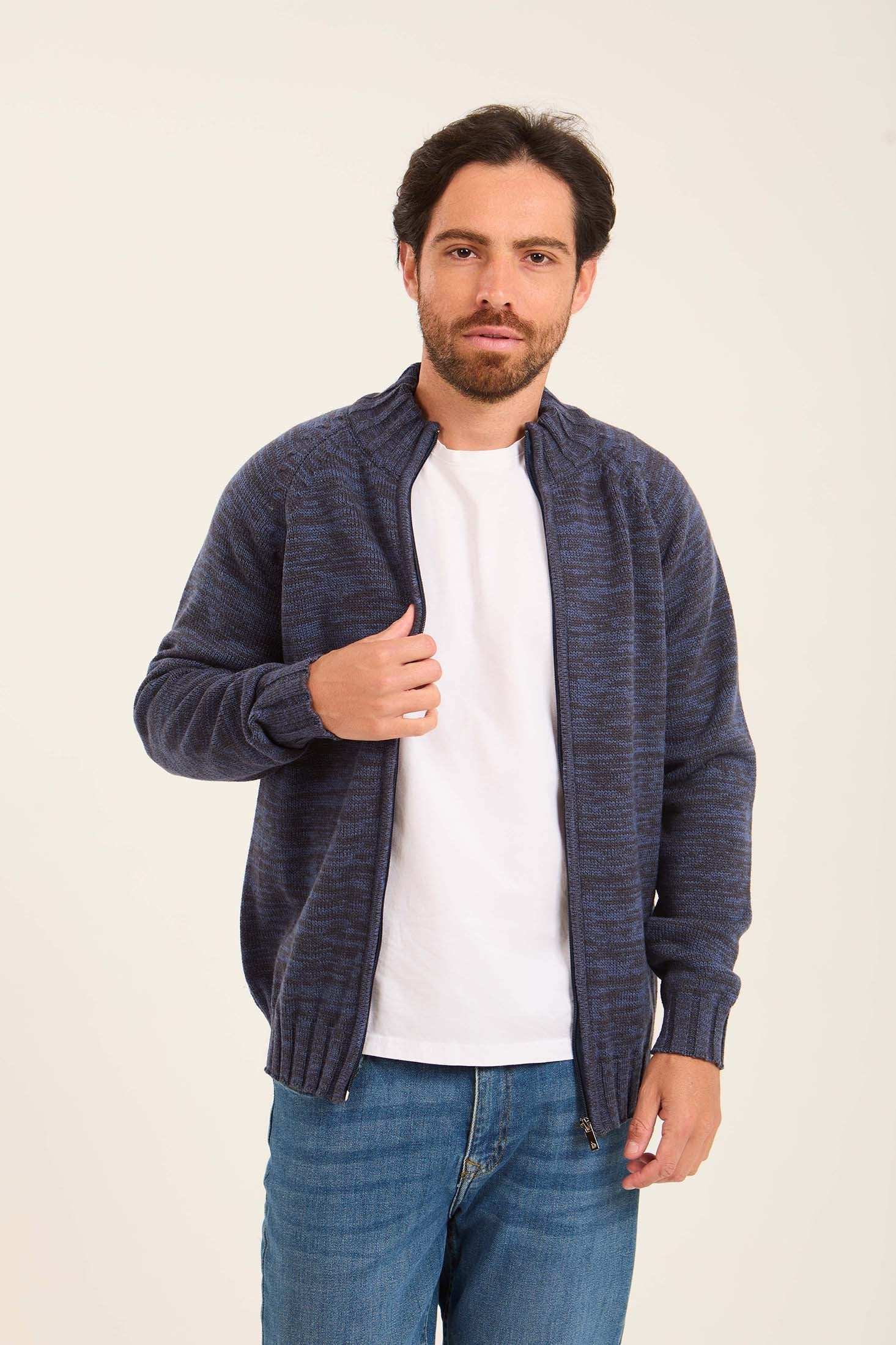 كارديغان متعدد الألوان للرجال ذوي ياقة عالية