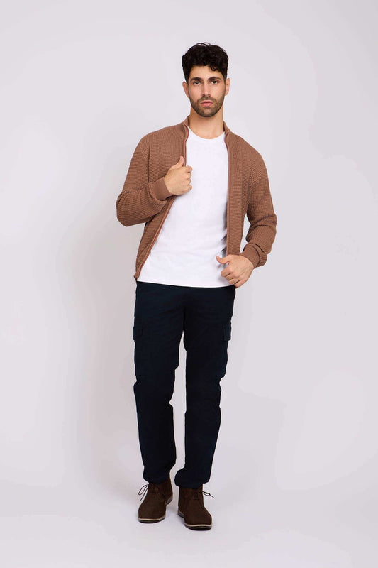 Men Regular Fit Cardigan Brown
