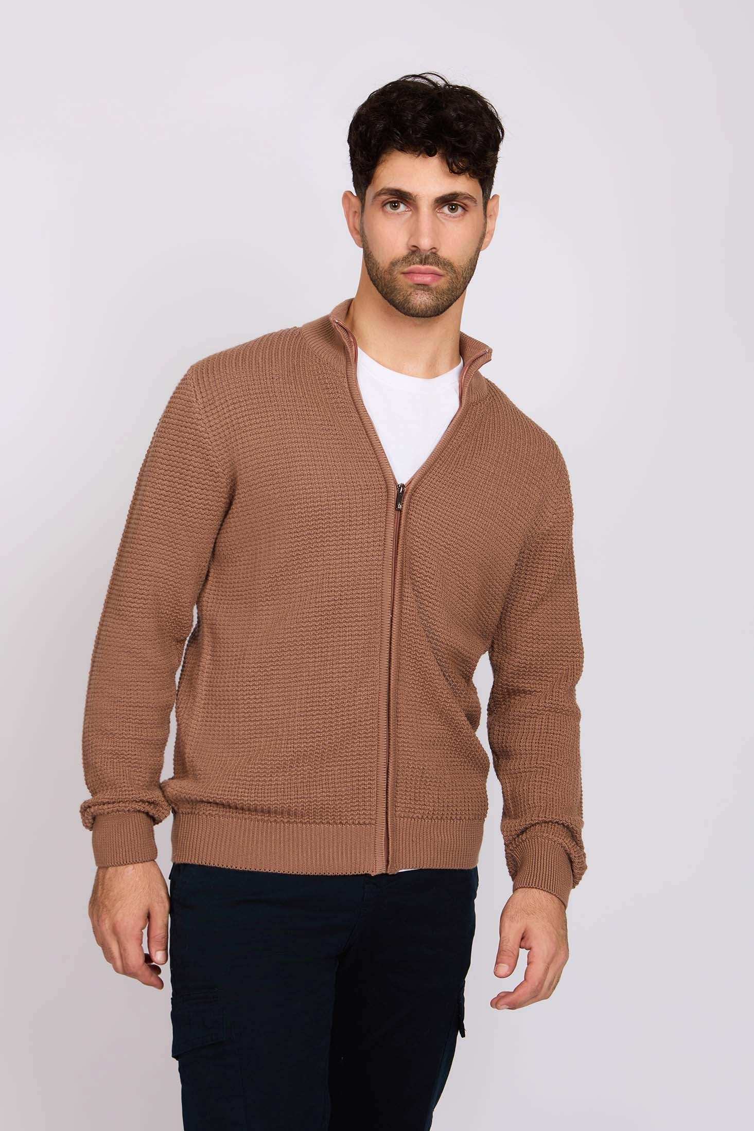 Men Regular Fit Cardigan Brown