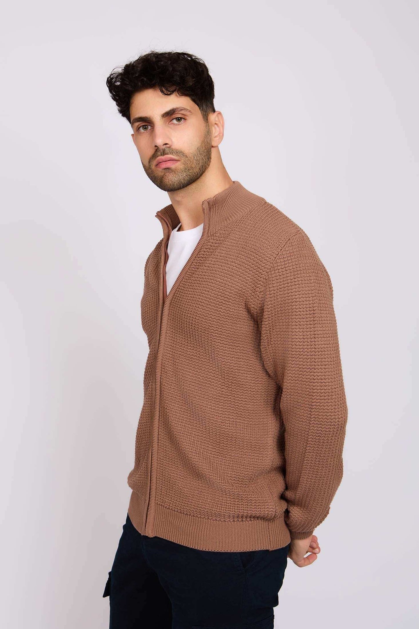 Men Regular Fit Cardigan Brown