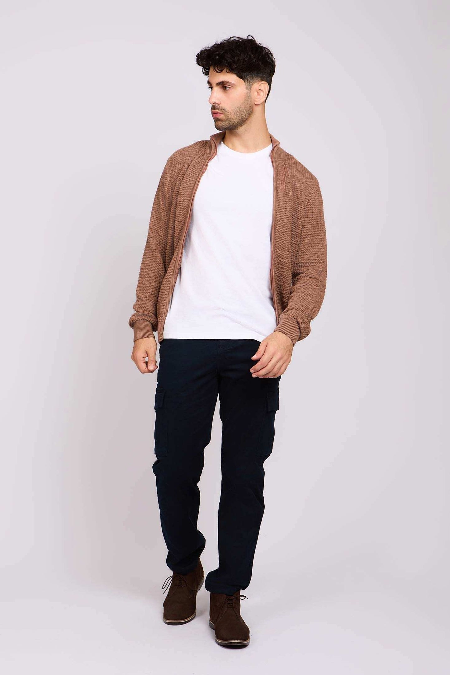 Men Regular Fit Cardigan Brown