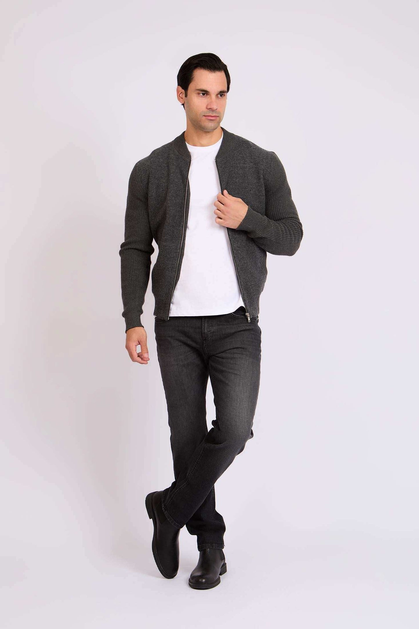 Men Regular Fit Cardigan Grey