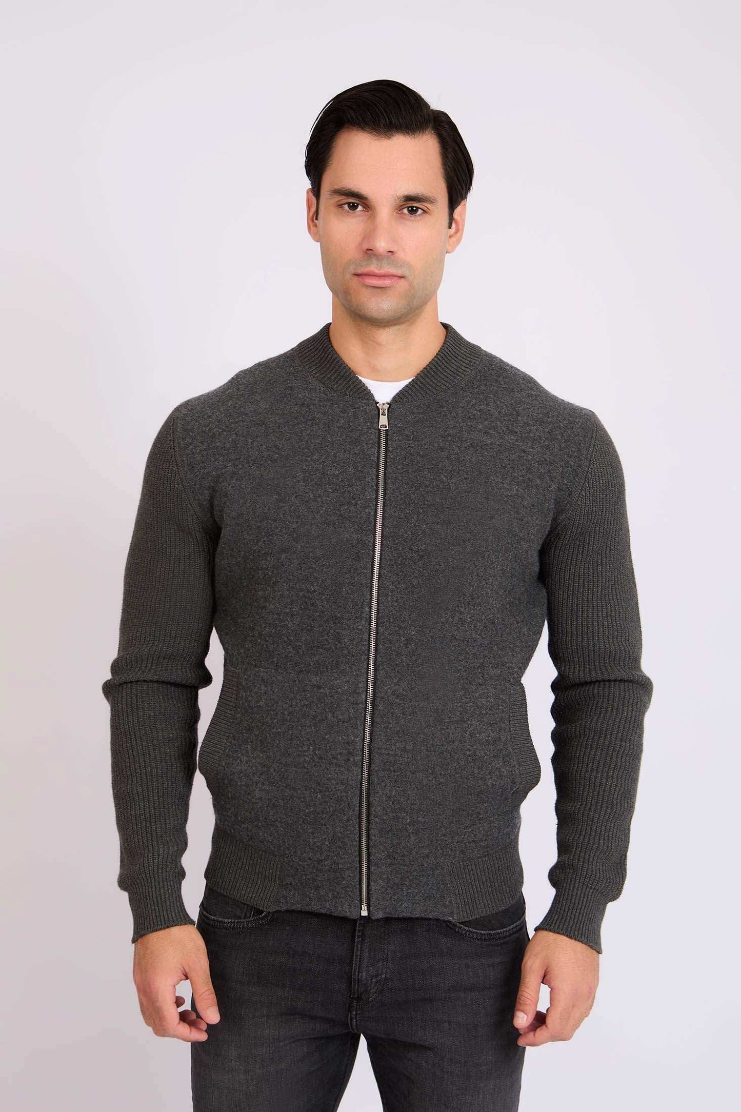 Men Regular Fit Cardigan Grey