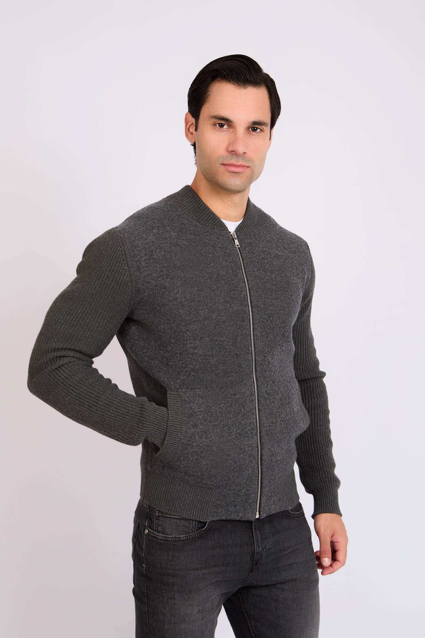 Men Regular Fit Cardigan Grey