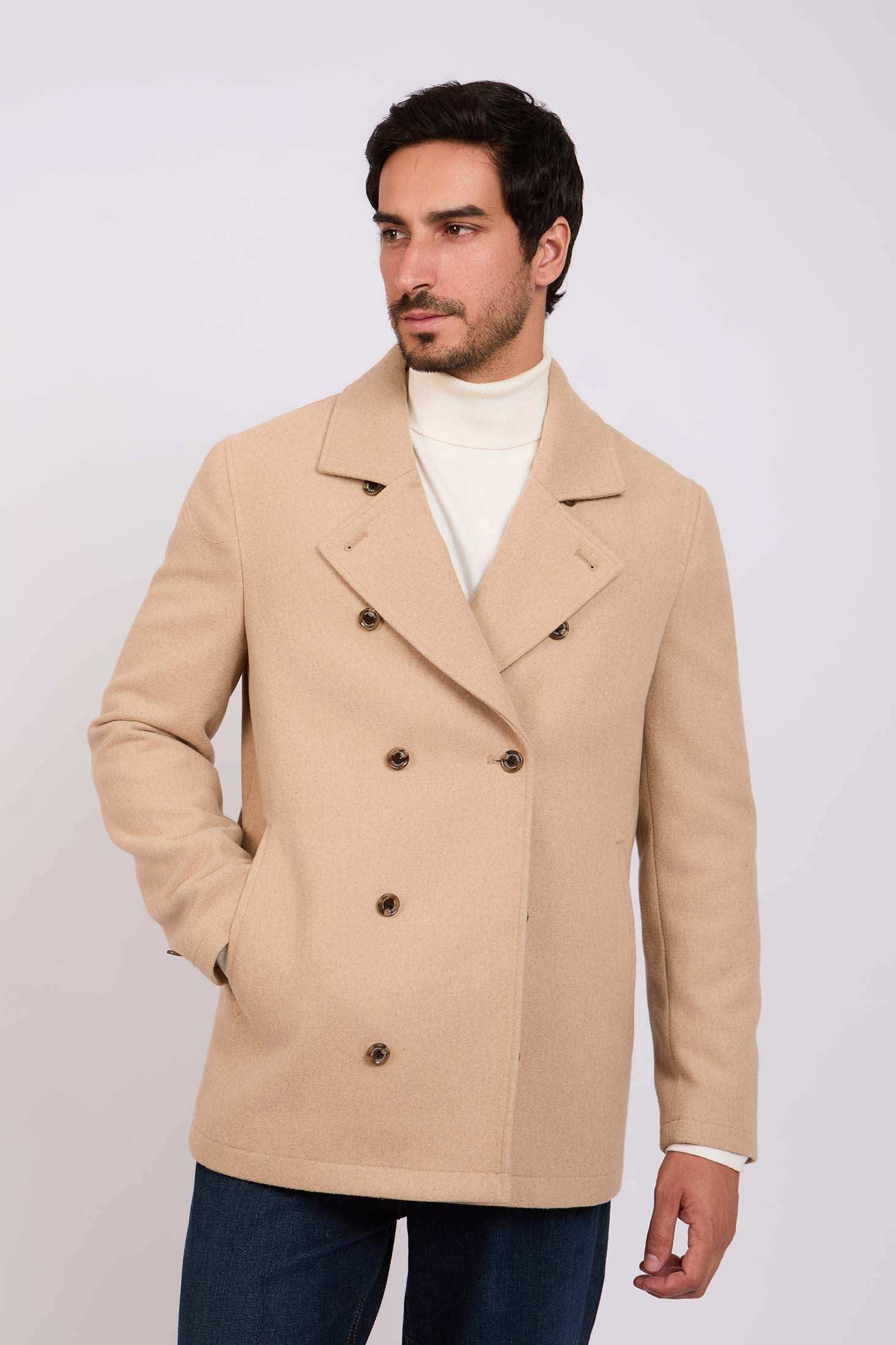 Men Regular Fit Coat Brown