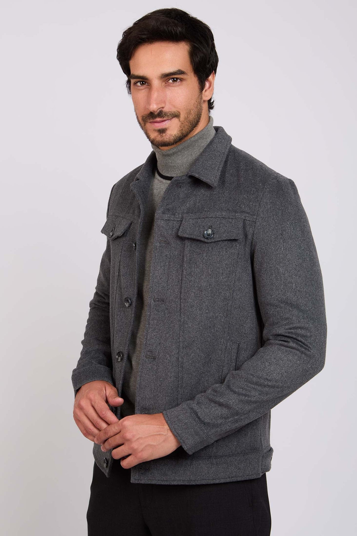Men Regular Fit Jacket Grey