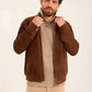 Men Suede Genuine Leather Jacket Brown