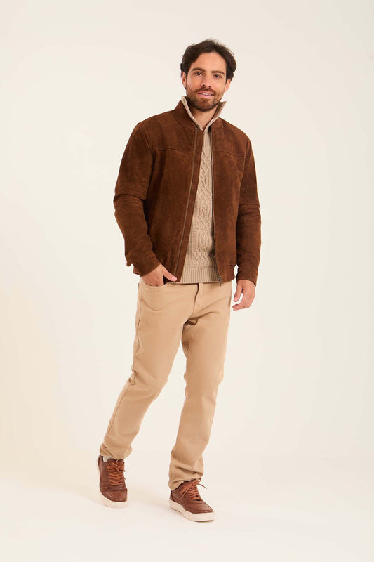 Men Suede Genuine Leather Jacket Brown