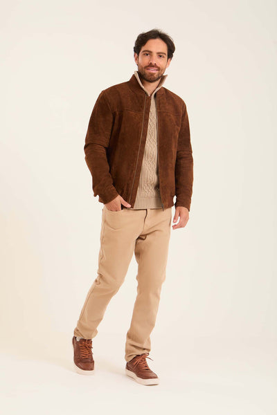 Men Suede Genuine Leather Jacket - Brown