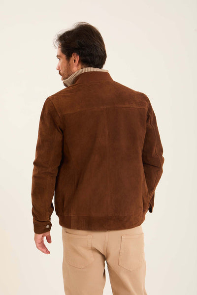 Men Suede Genuine Leather Jacket - Brown