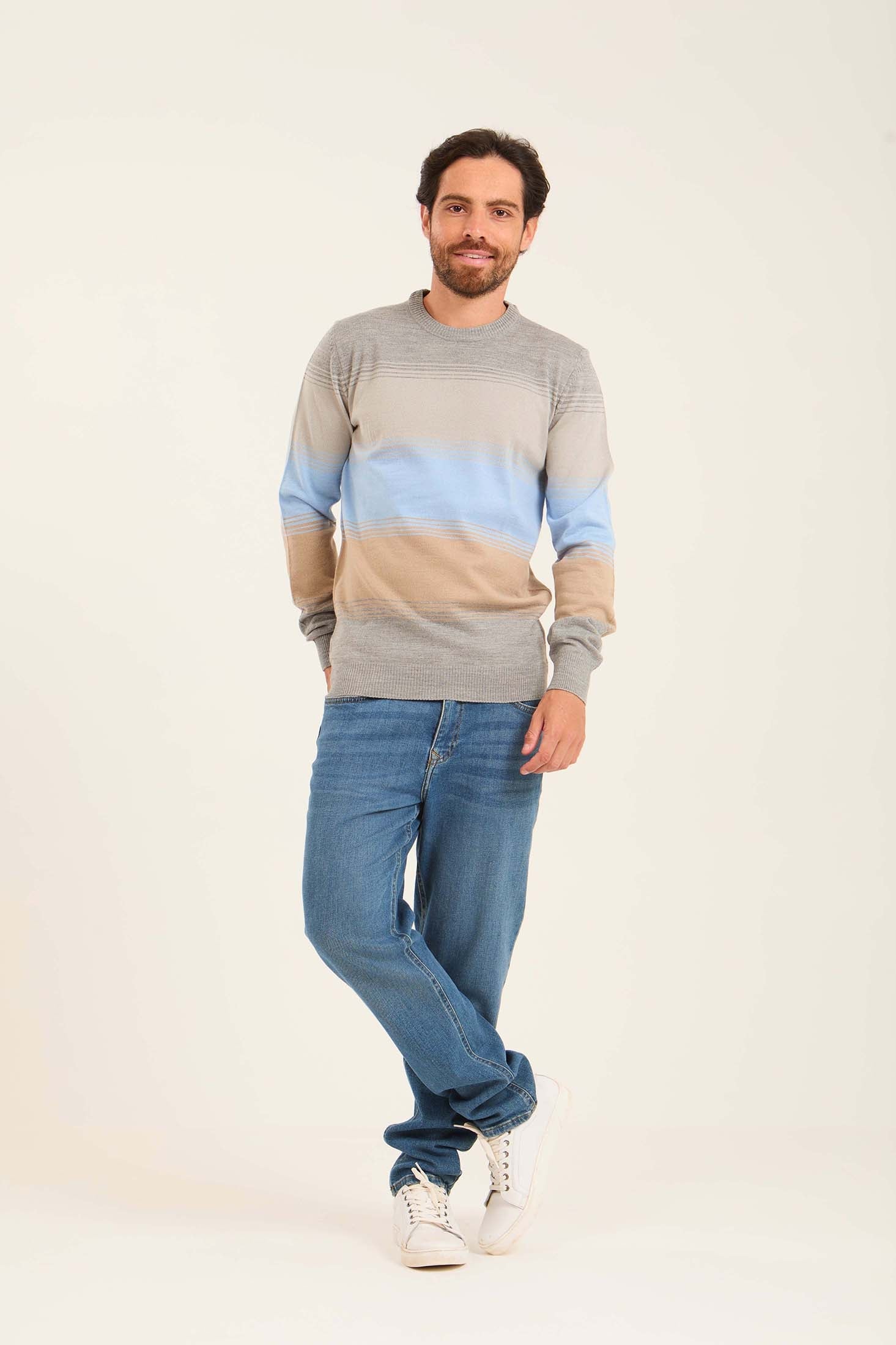 بلوفر عادي متعدد الألوان مخطط بنظام الرجال المخطط