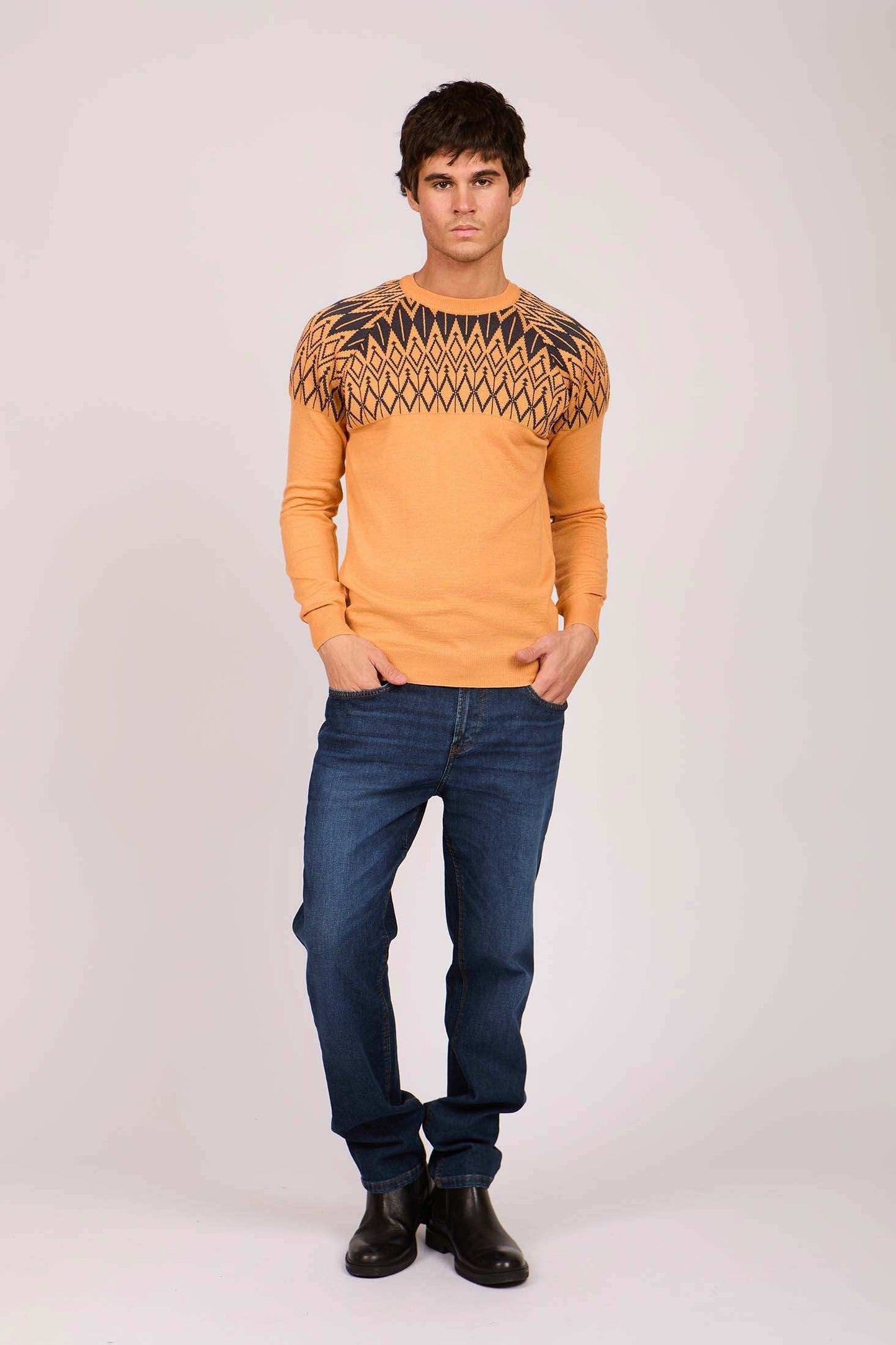 Men Regular Fit Pullover Orange