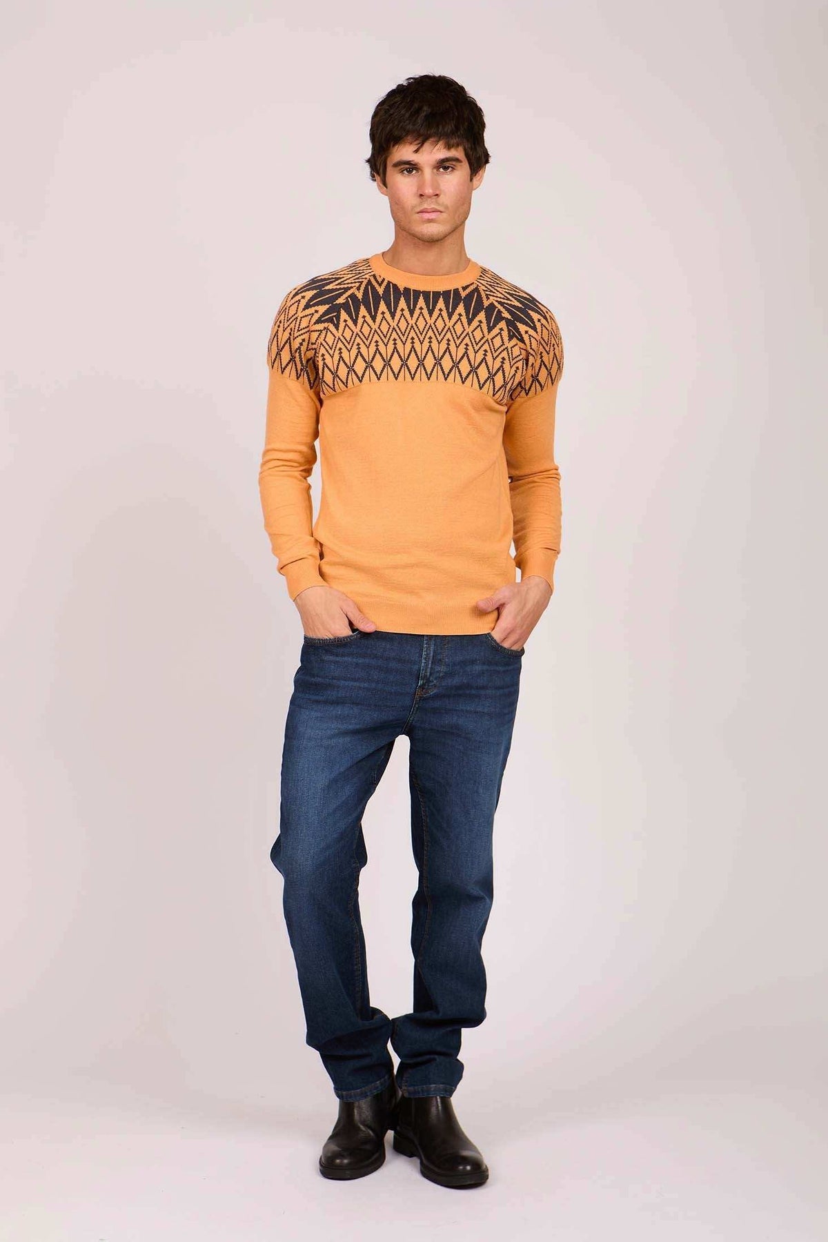 Men Regular Fit Pullover Orange
