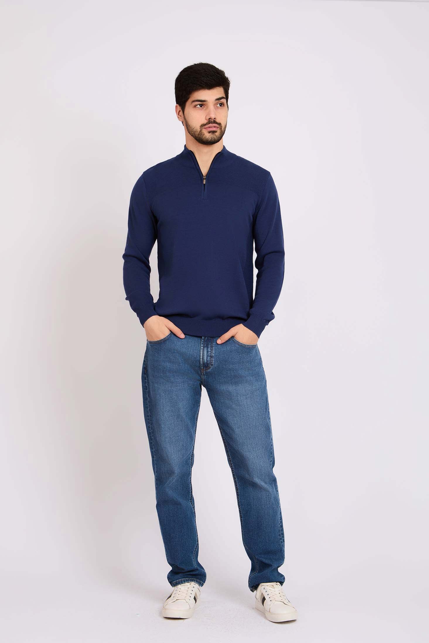 Men Regular Fit Pullover Navy