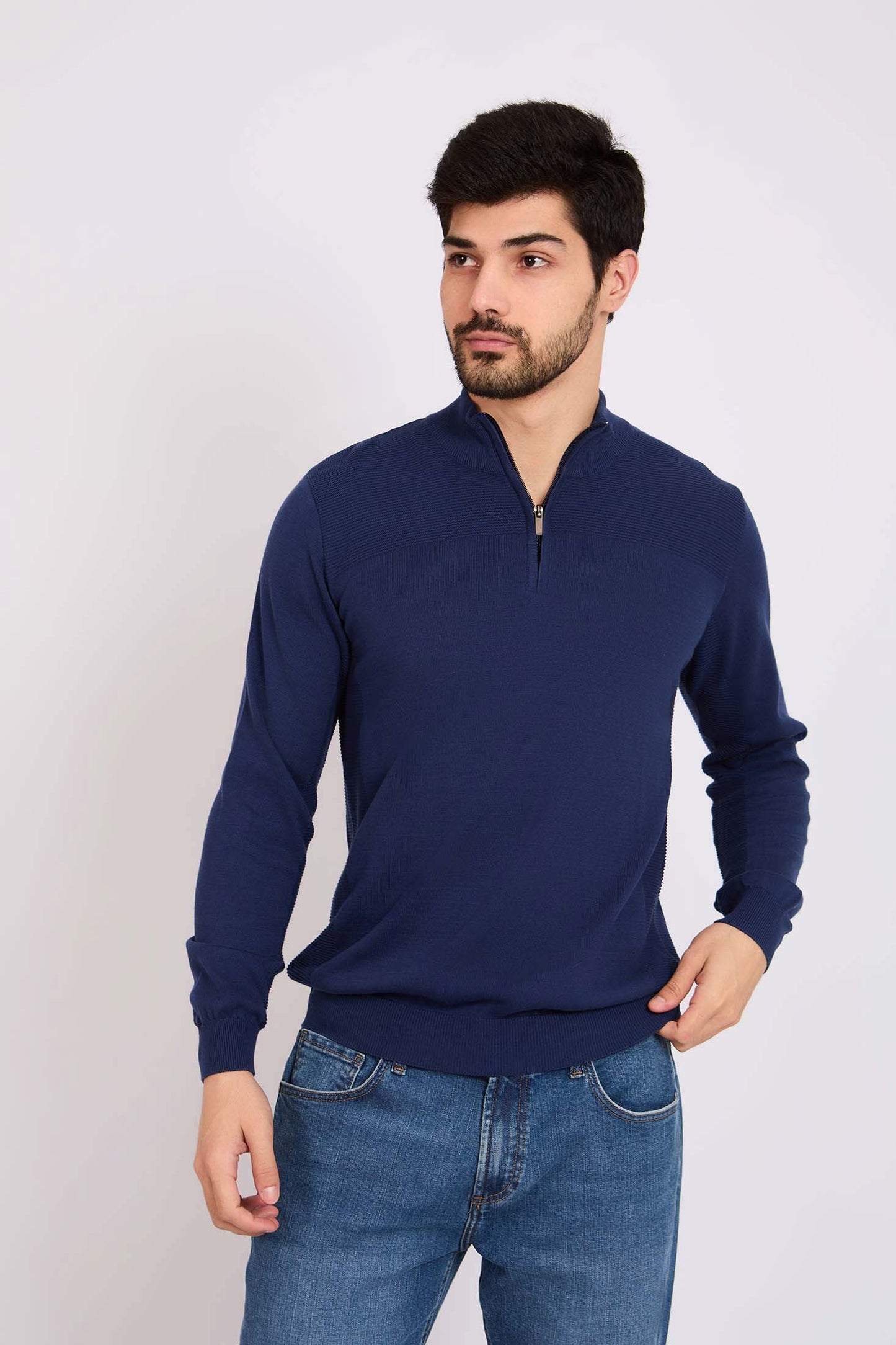 Men Regular Fit Pullover Navy