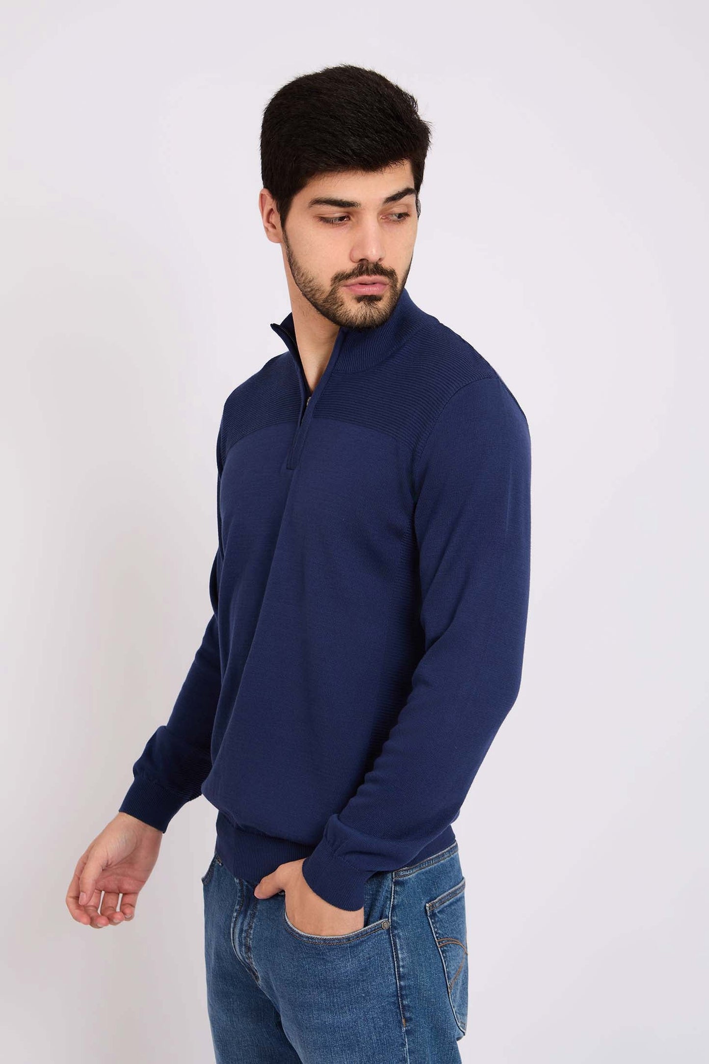 Men Regular Fit Pullover Navy