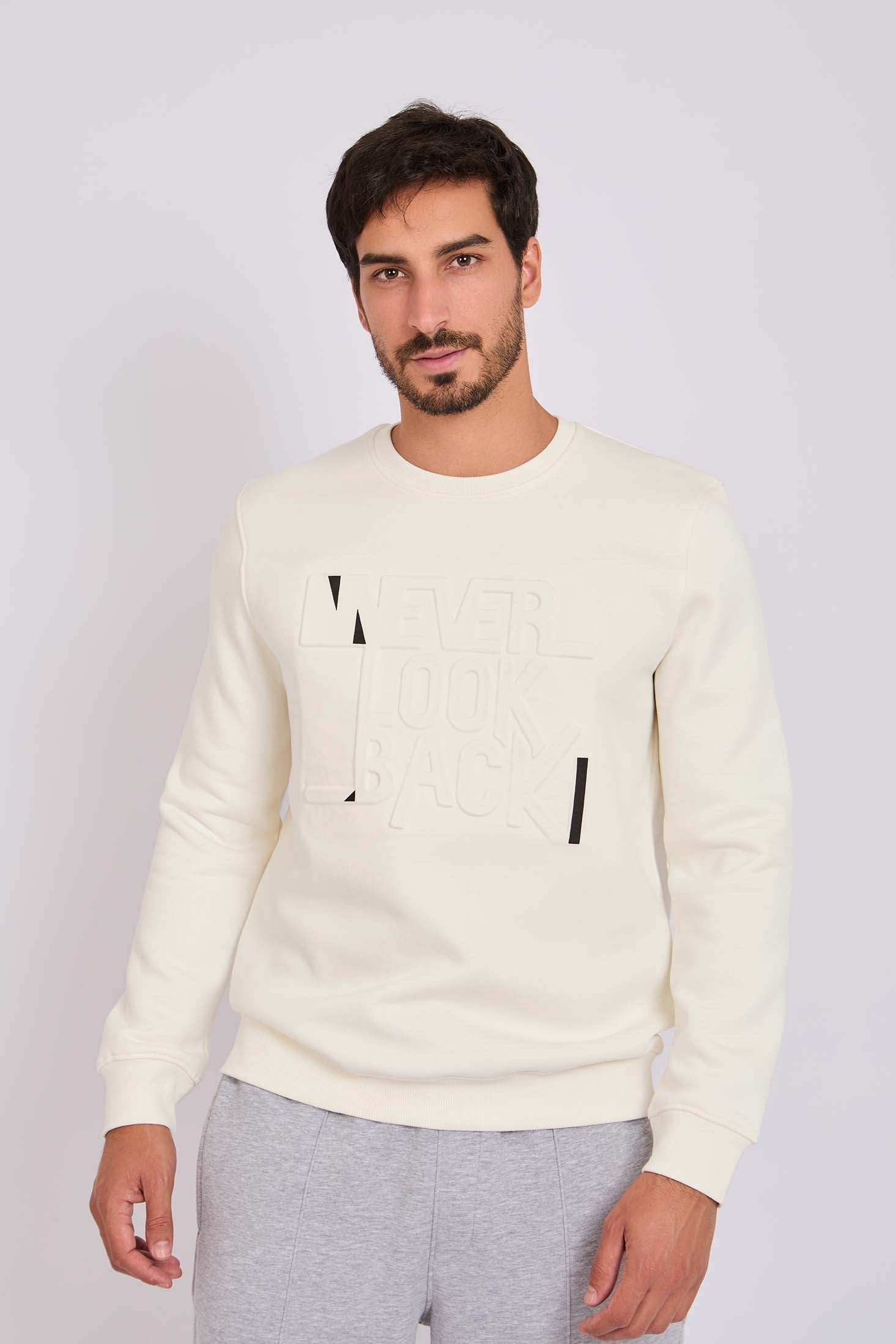 Men Regular Fit Sweatshirt Off White