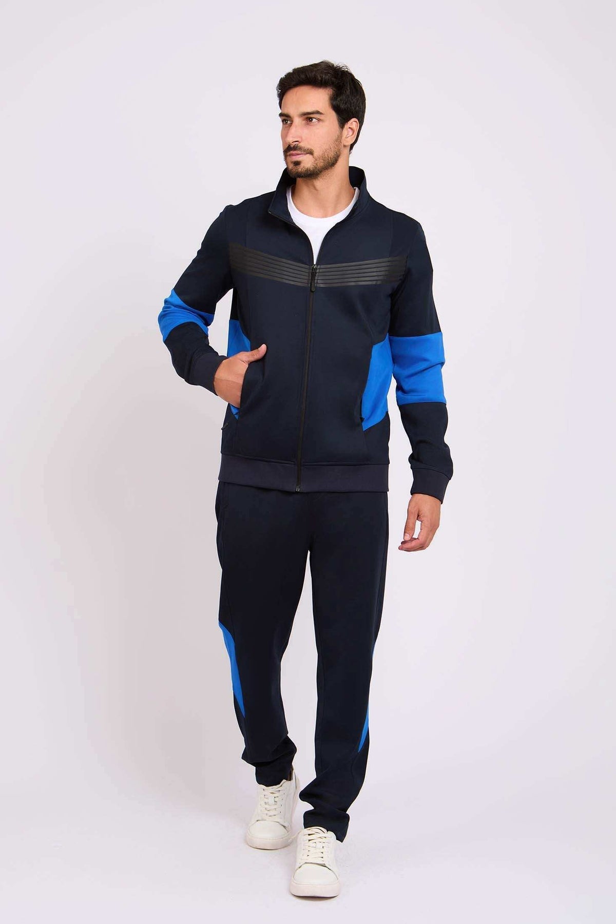 Men Regular Fit Sweat Jacket Dark Navy