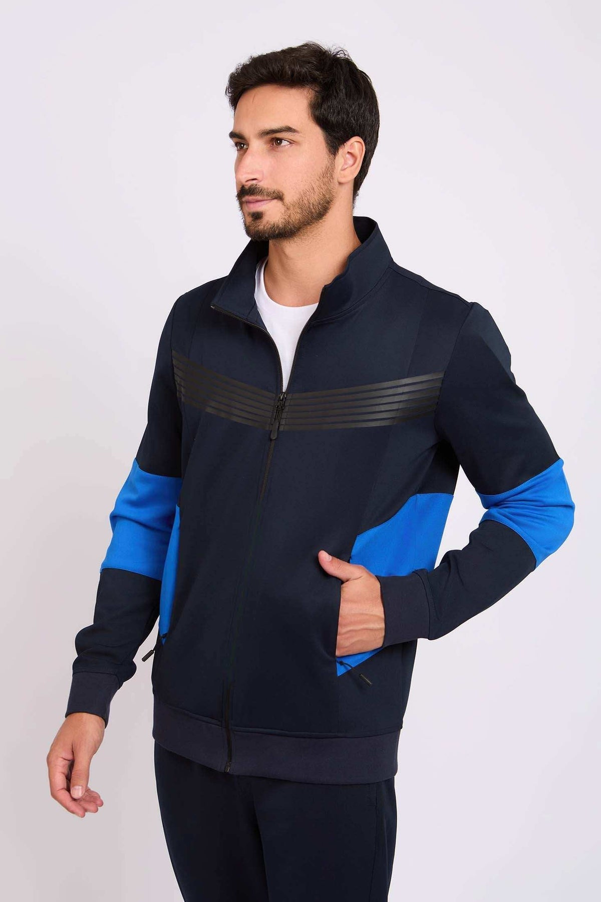 Men Regular Fit Sweat Jacket Dark Navy