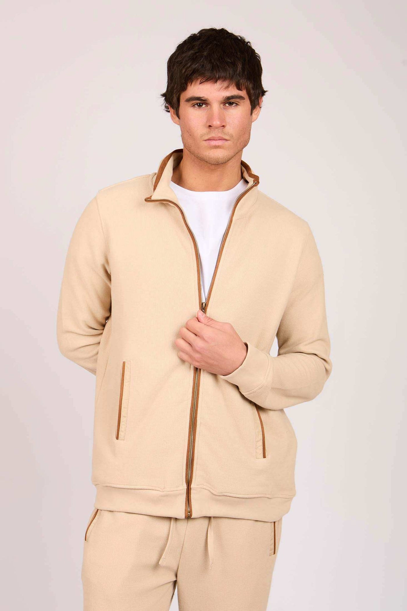 Men Regular Fit Sweat Jacket - Brown