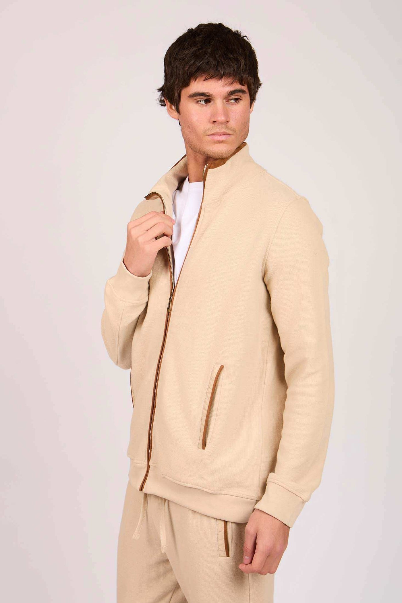 Men Regular Fit Sweat Jacket - Brown