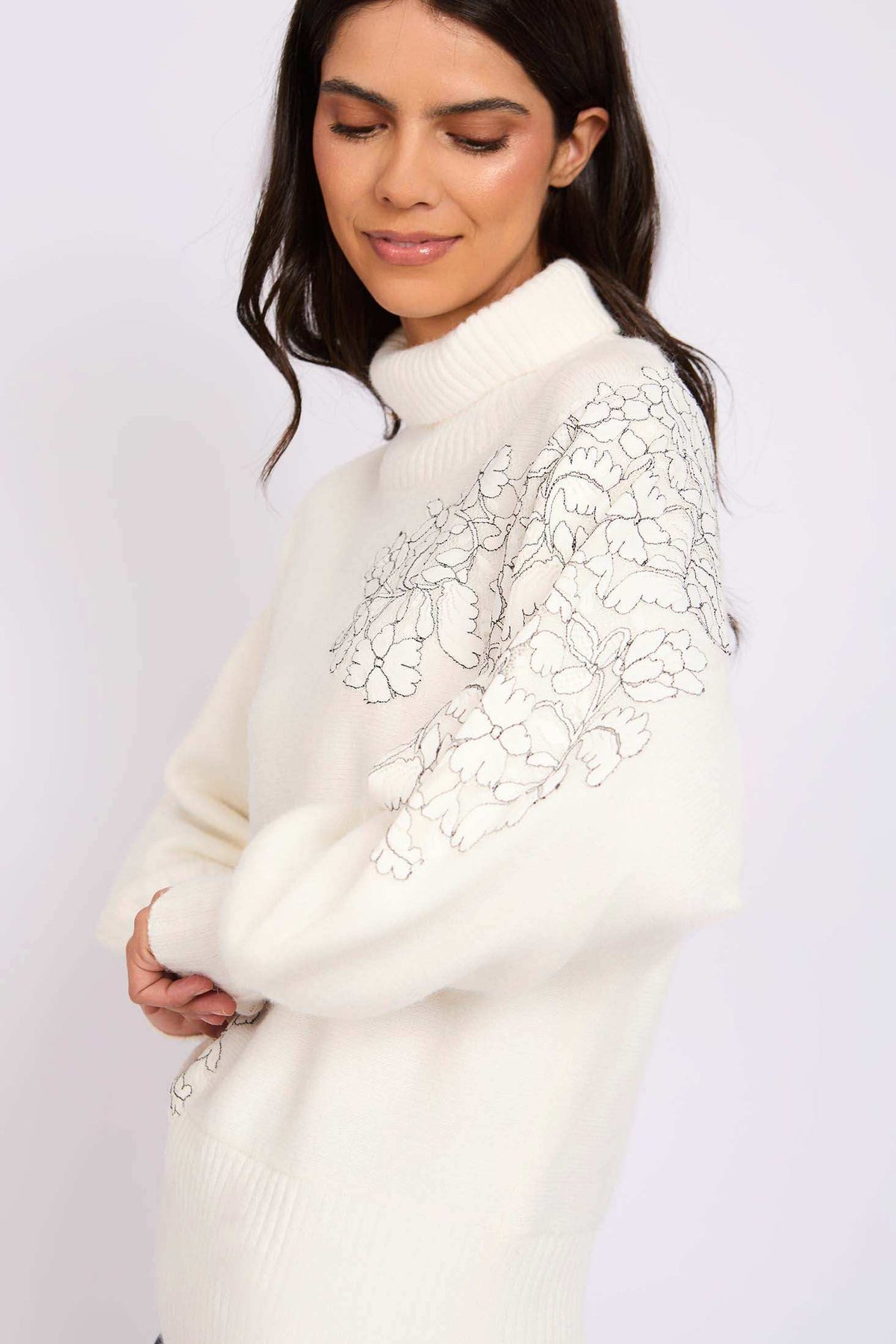 Women Regular Fit Pullover Off White