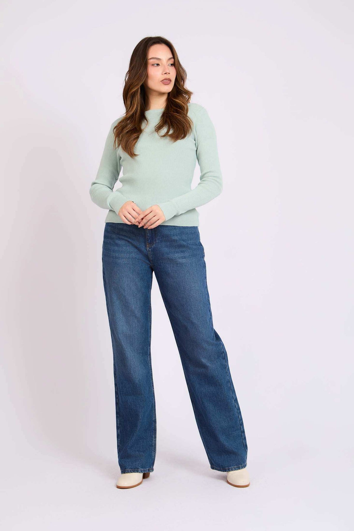 Women Regular Fit Pullover Mint Green