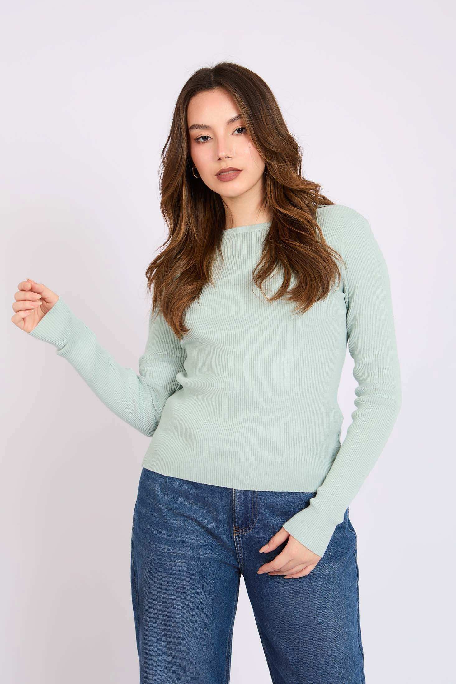 Women Regular Fit Pullover Mint Green