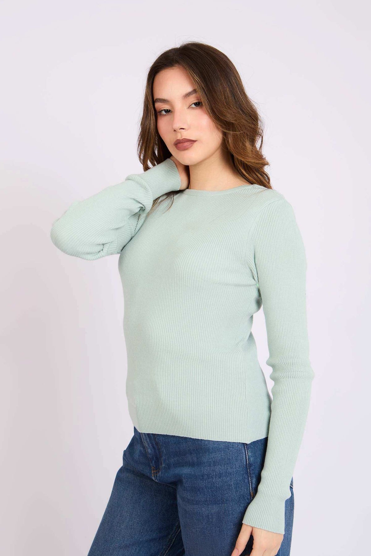 Women Regular Fit Pullover Mint Green