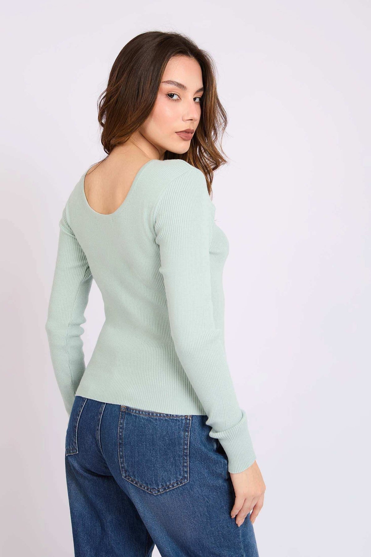Women Regular Fit Pullover Mint Green