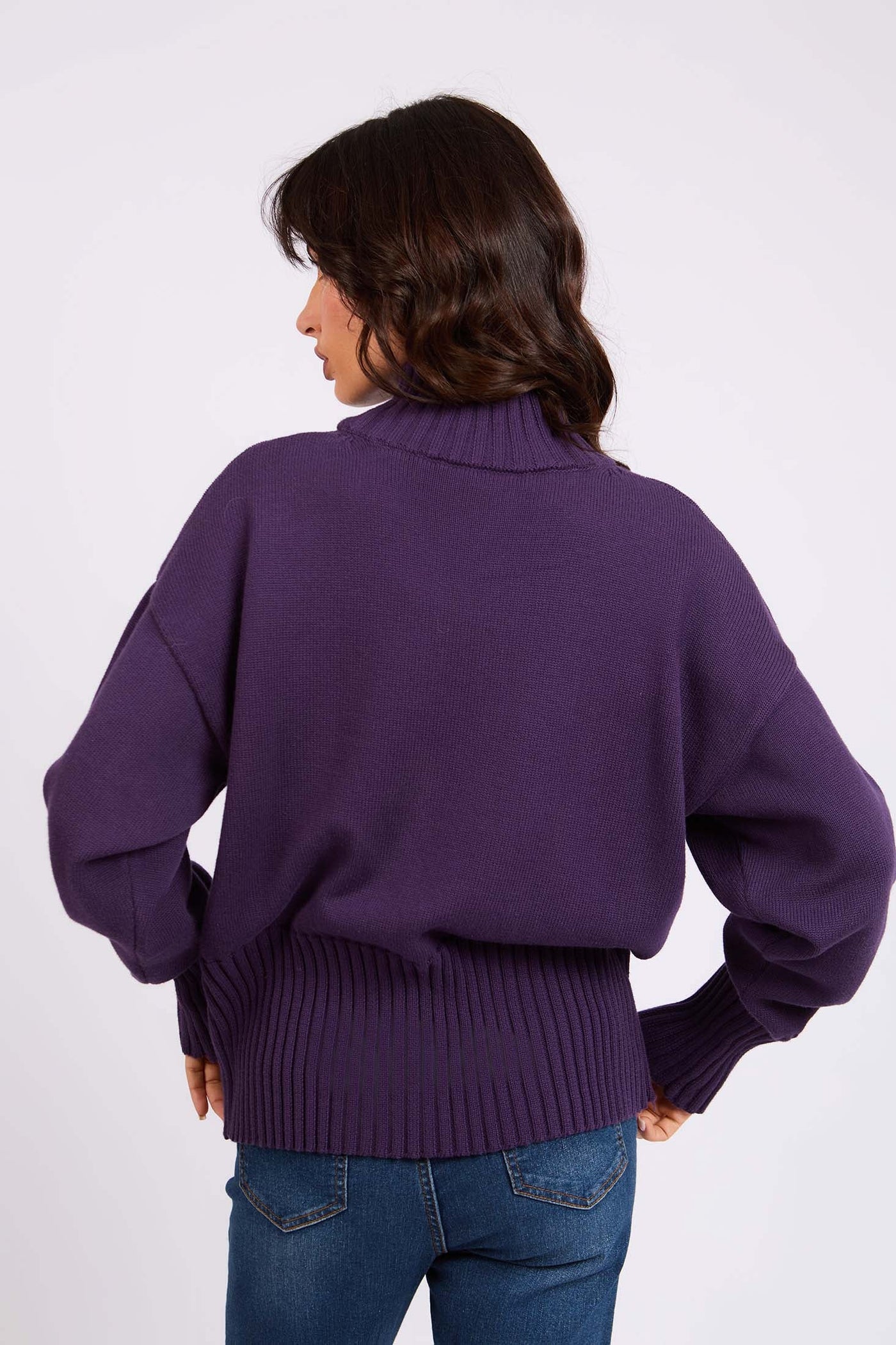 Women loose High Neck Pullover - Cotton - Purple