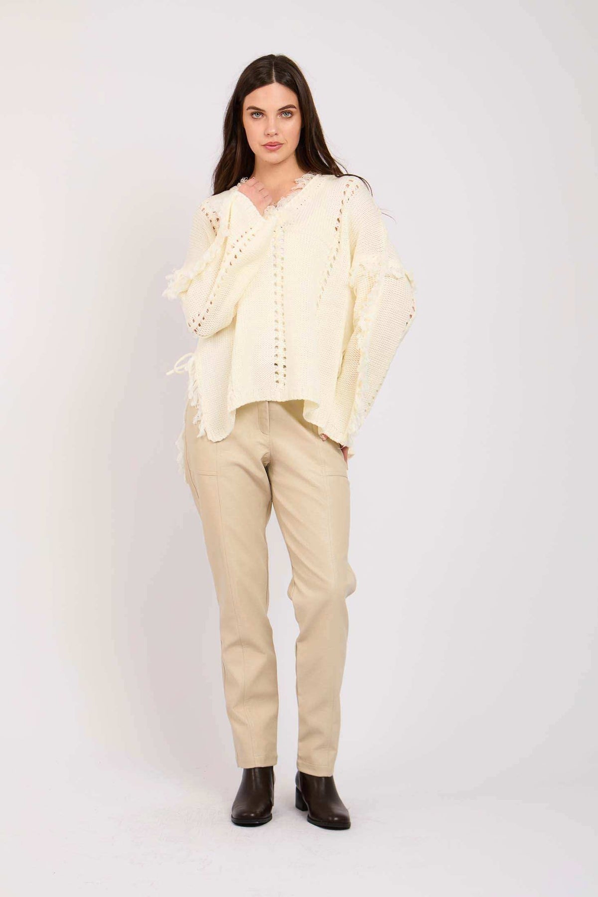 Women Regular Fit Pullover Off White