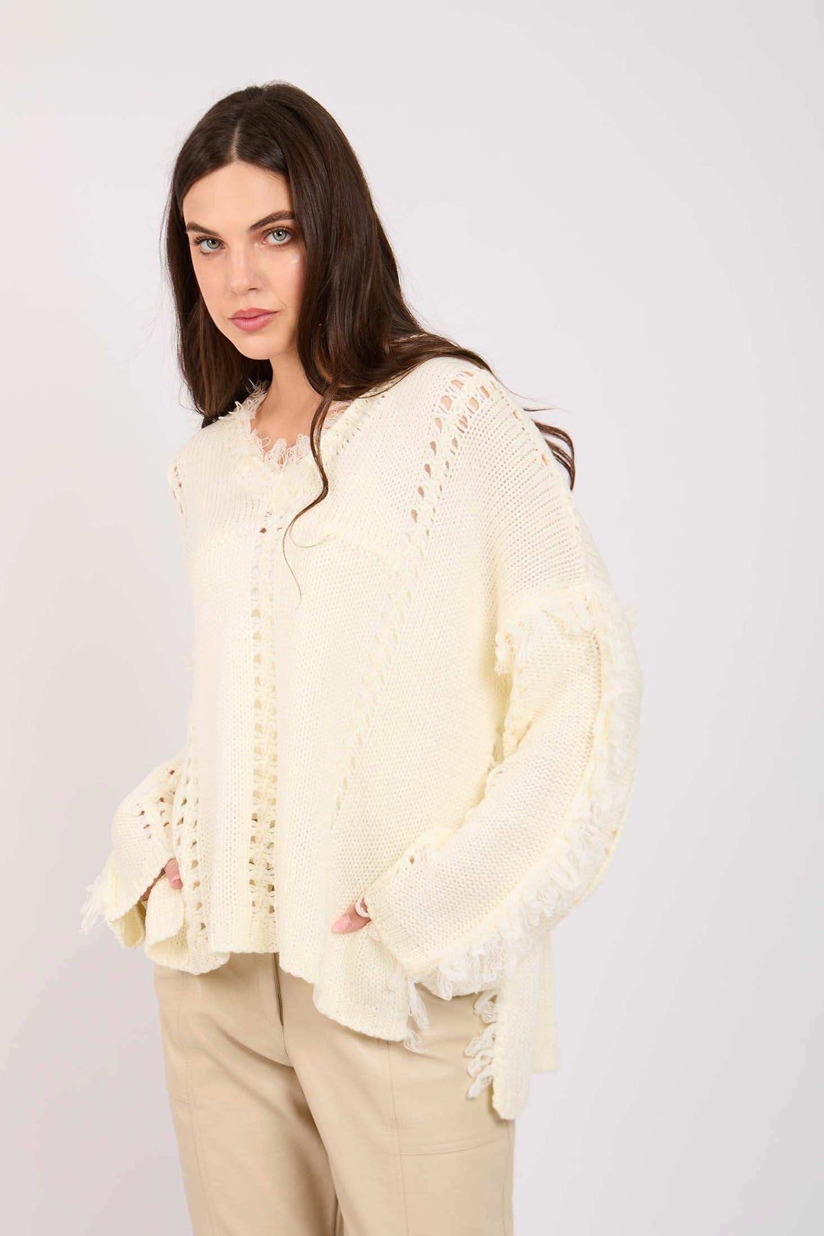 Women Regular Fit Pullover Off White