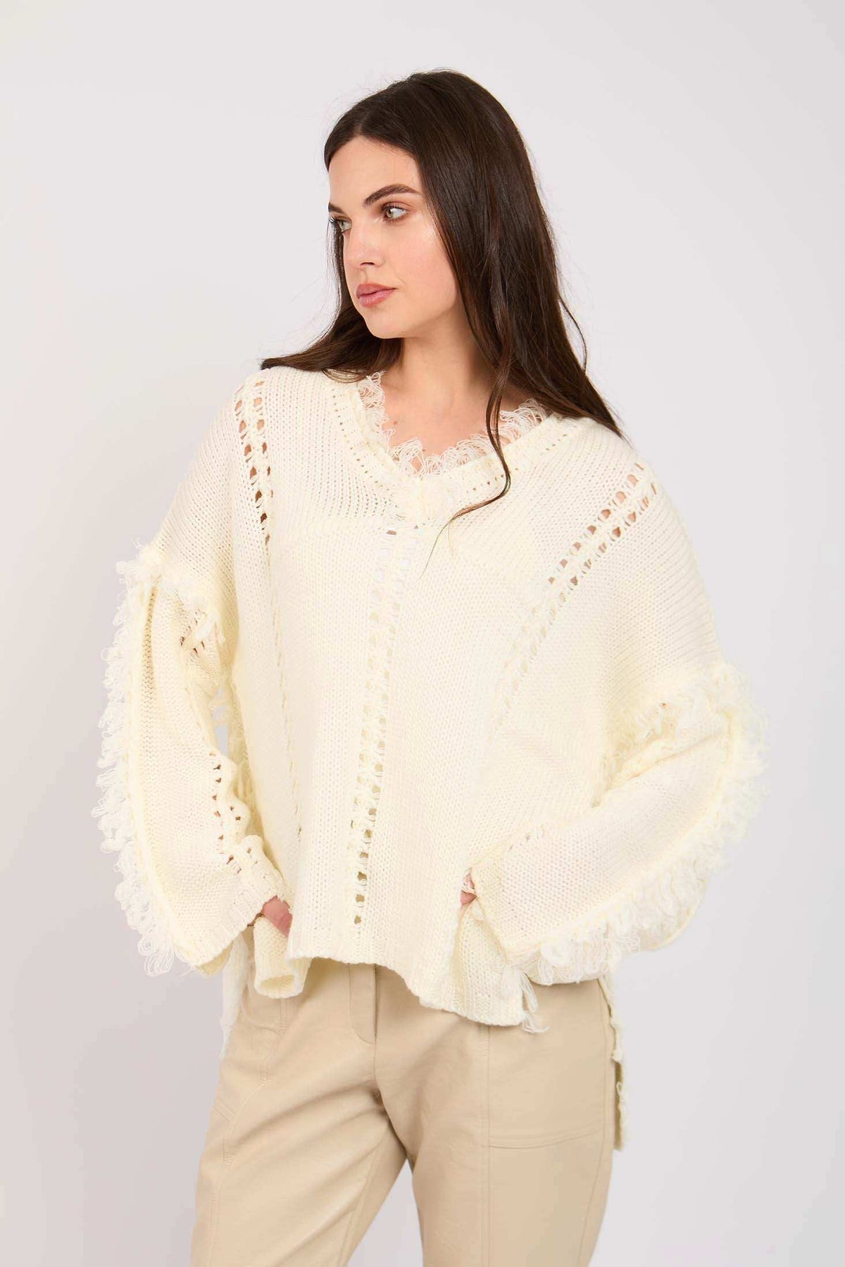 Women Regular Fit Pullover Off White