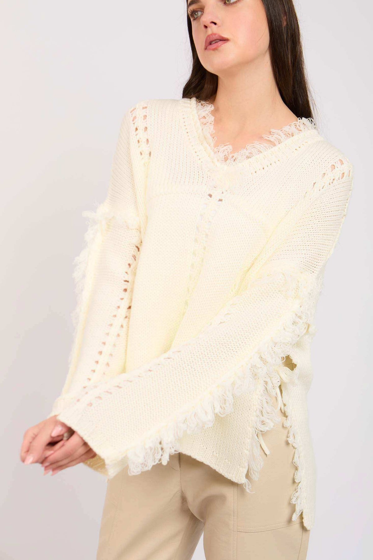 Women Regular Fit Pullover Off White