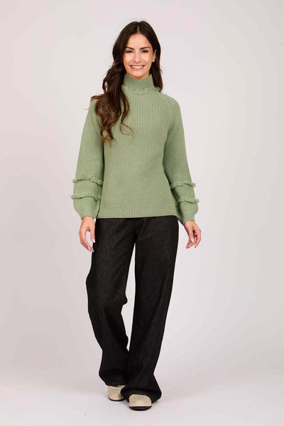 Women Loose Fit Turtleneck Pullover - Green