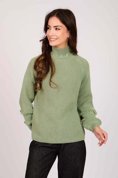 Women Loose Fit Turtleneck Pullover - Green