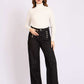 Women Loose Flare Denim with Waist Cotton Black